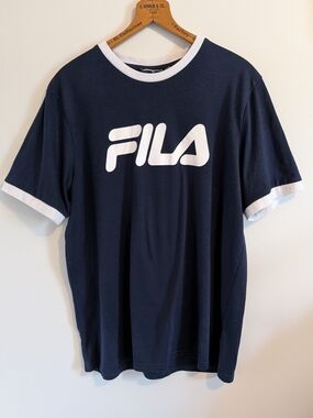 Fila Navy and White Ringer Tee